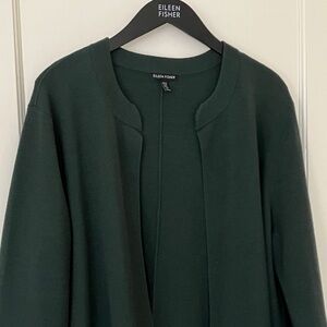 Eileen Fisher Longline Forest Green Wool Knit Sweater/Jacket